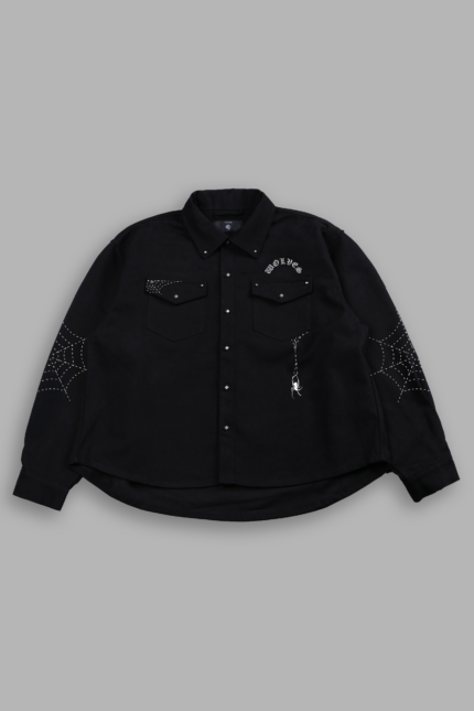 Sashiko Webs Winslow Shirt Jacket in Black