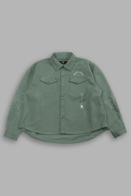 Sashiko Webs Winslow Shirt Jacket in Owen Green