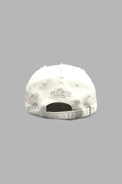Wolf Head Distressed Dad Hat In Cream