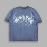 Studded Mantra Premium Oversized Tee In Storm Blue Super Sun Fade