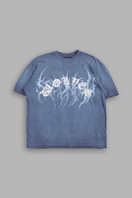 Studded Mantra Premium Oversized Tee In Storm Blue Super Sun Fade