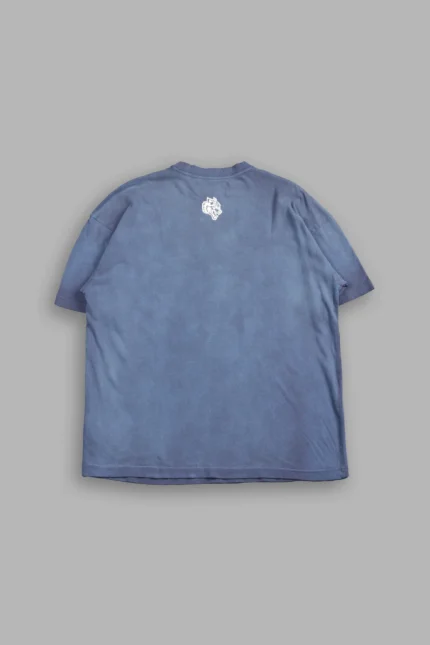 Studded Mantra Premium Oversized Tee In Storm Blue Super Sun Fade