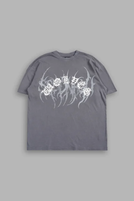 Studded Mantra Premium Oversized Tee In Slate Gray