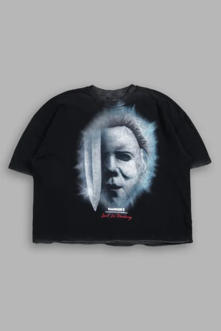 Night Blade Premium Raw Hem Box Cut Tee In Black