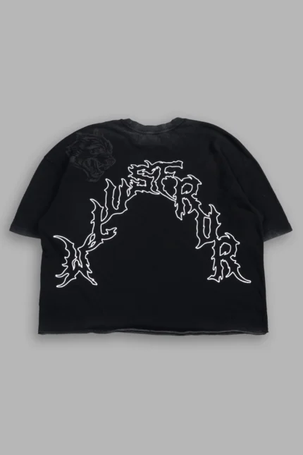 Night Blade Premium Raw Hem Box Cut Tee In Black