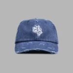 Wolf Head Distressed Dad Hat In Navy