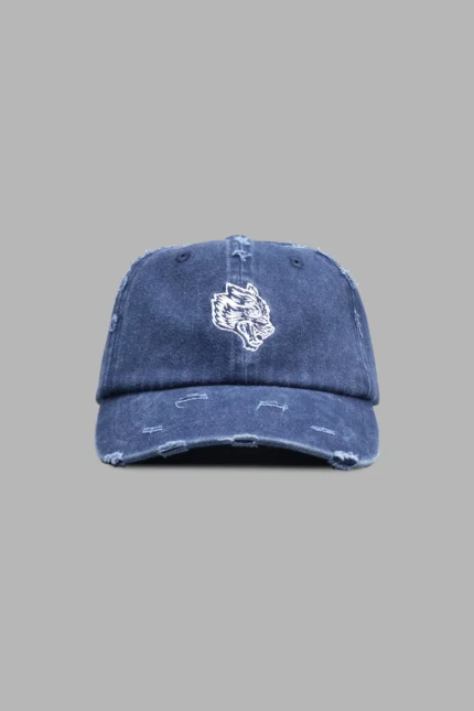 Wolf Head Distressed Dad Hat In Navy