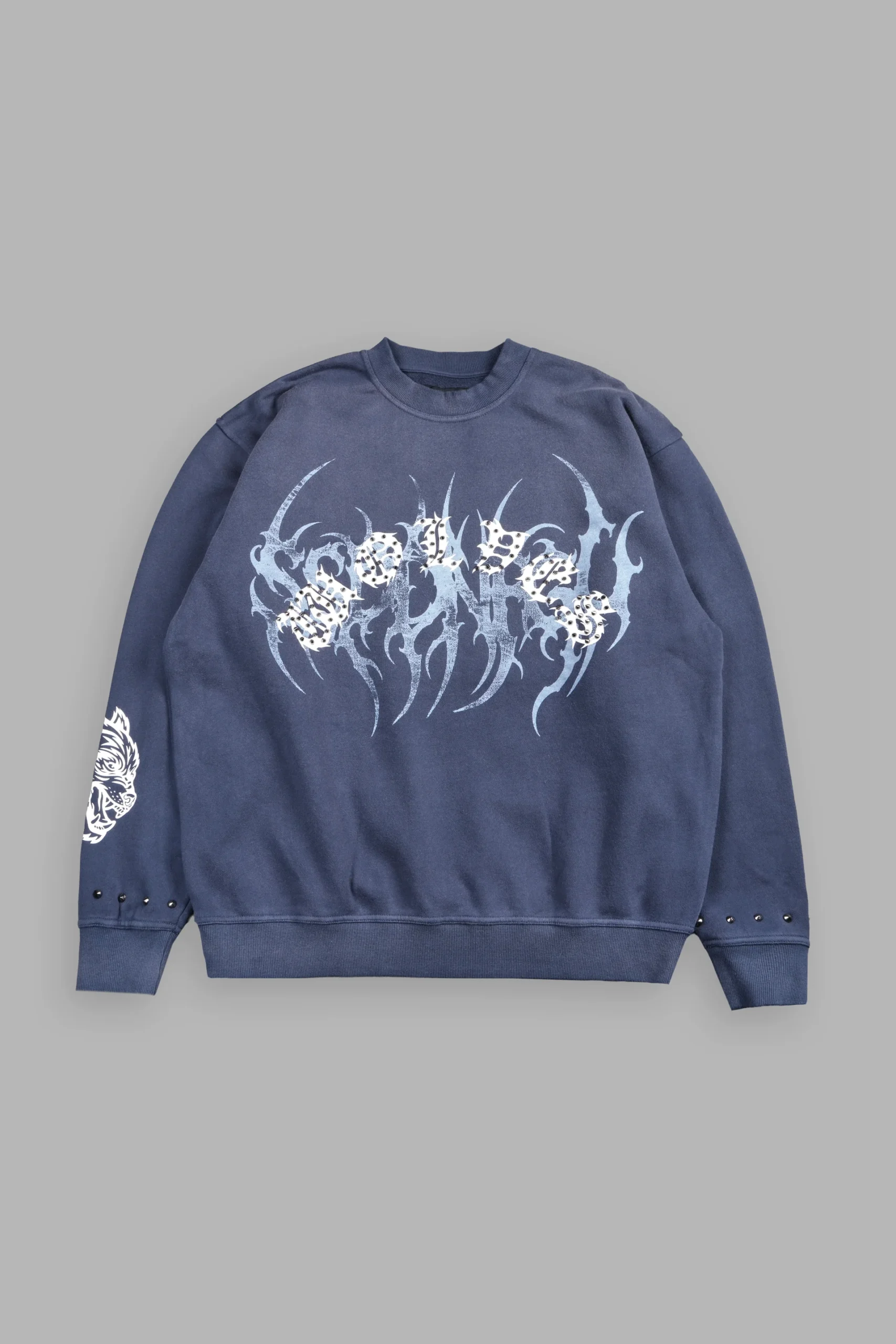 5CREWS-HALLOWEENcopy Studded Mantra London Crewneck In Storm Blue Super Sun Fade