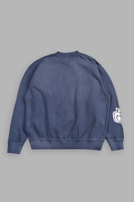 Studded Mantra London Crewneck In Storm Blue Super Sun Fade