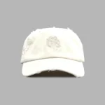 Wolf Head Distressed Dad Hat In Cream