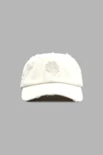 Wolf Head Distressed Dad Hat In Cream