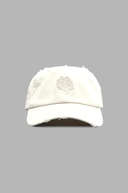 Wolf Head Distressed Dad Hat In Cream