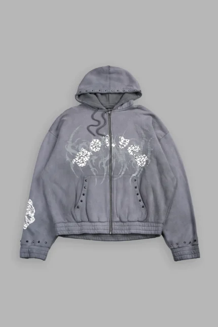 Studded Mantra Chambers Zip Hoodie In Slate Gray Super Sun Fade